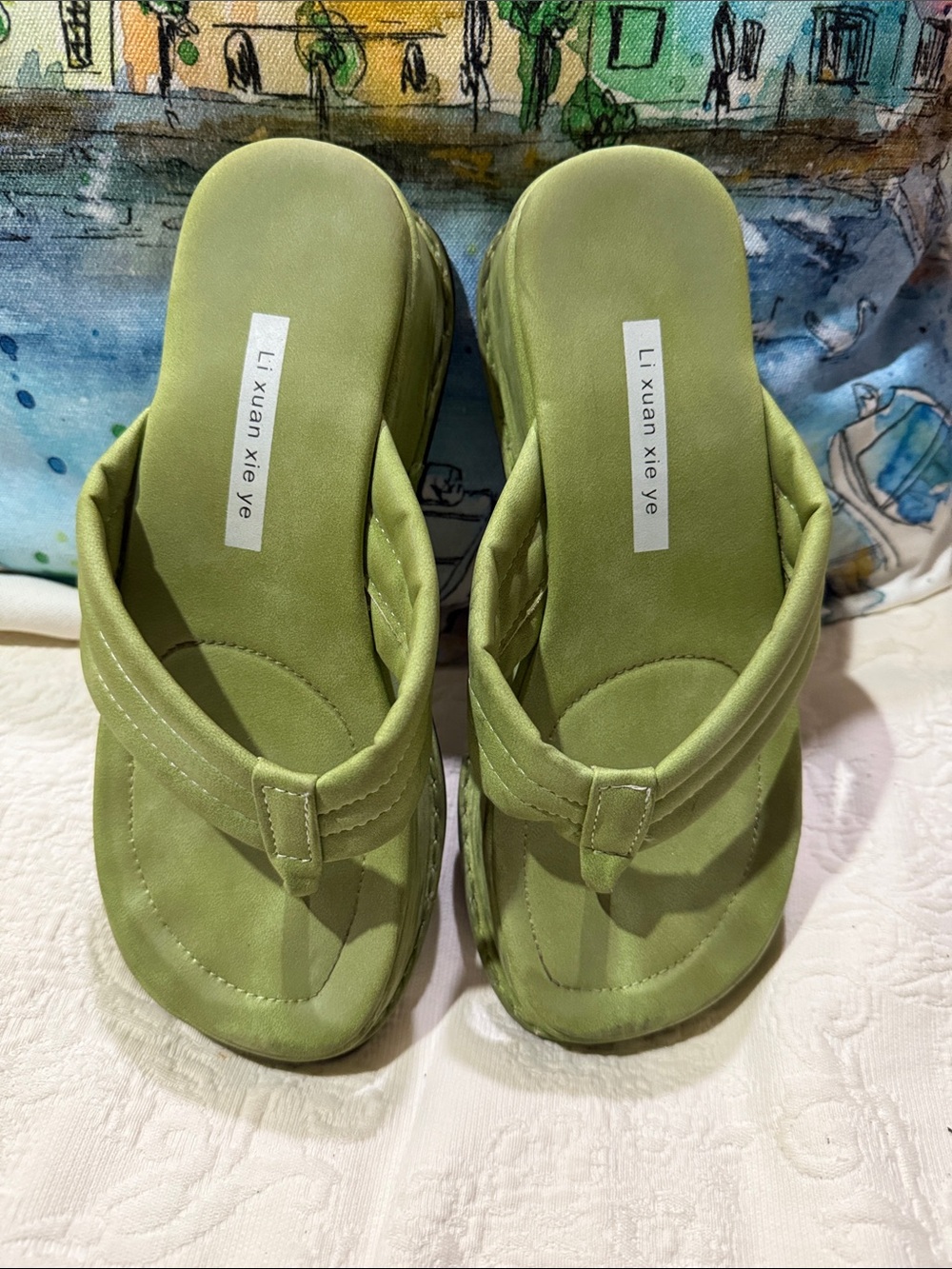 Green Women's Platform Thong Sandals size 37 Li xuan xie ye pre-owned with gift